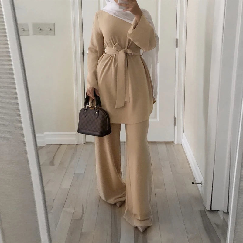 Kaftan Dubai Abaya Turkey Muslim Sets Tops and Pants Dress Sets Islam Clothing Abayas for Women Robe Ensembles Musulman